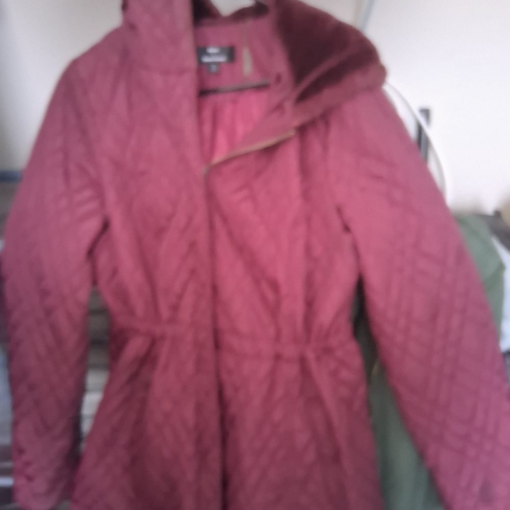 Dennis Basso Burgundy Quilted Puffer Coat